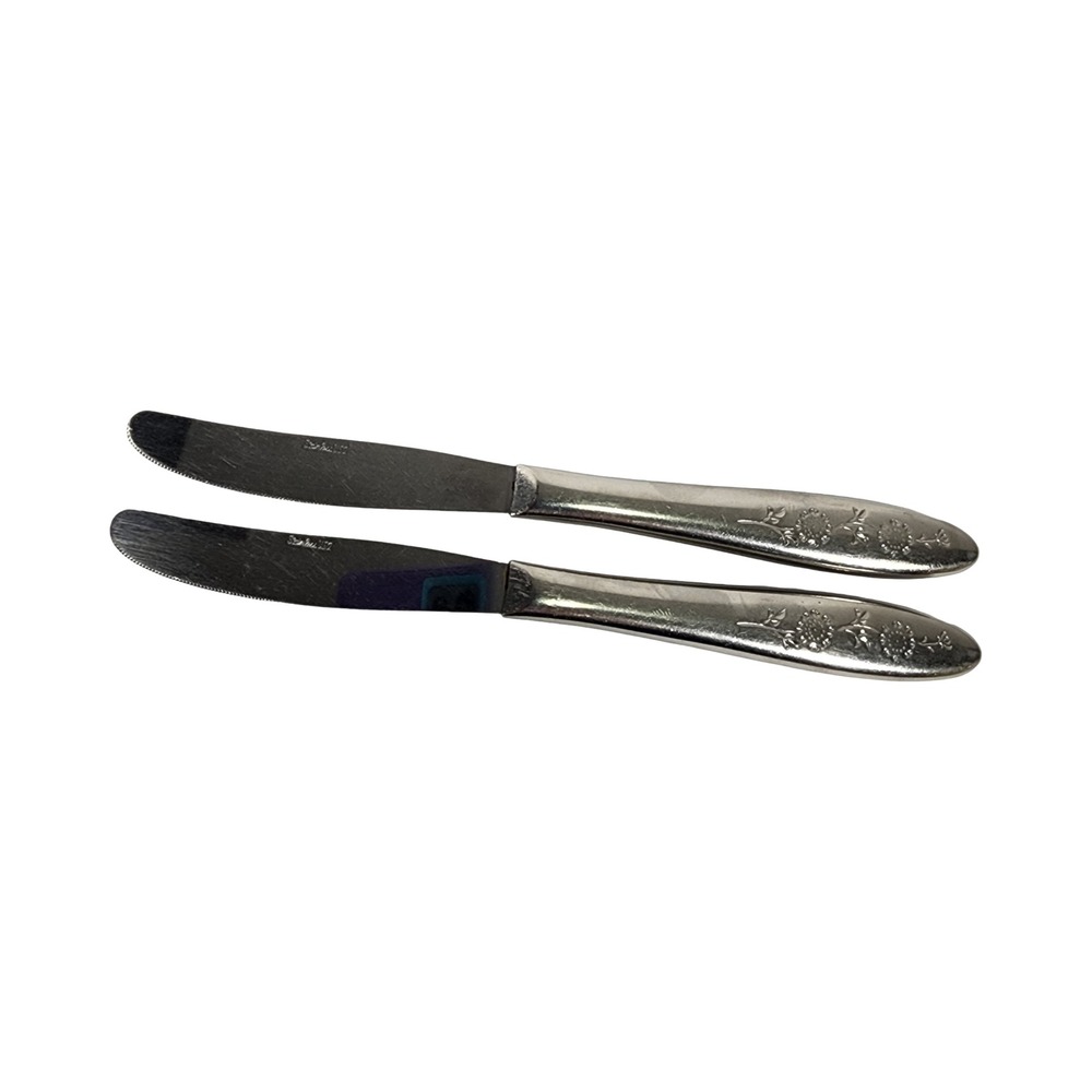 Vintage Sears & Roebuck Stainless Steel Sunflower Butter Knives Set 2 Floral